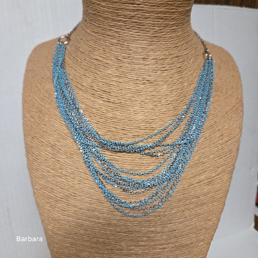 Vintage 90s Kenneth Cole Turquoise & Silver-tone Multi-chain Necklace